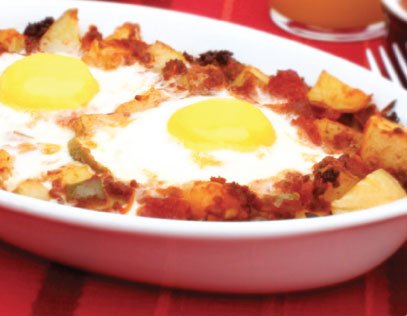 Baked Eggs with Chorizo and Potatoes