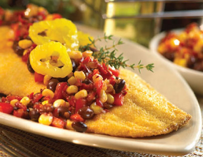 Flounder with Banana Peppers and Corn Relish